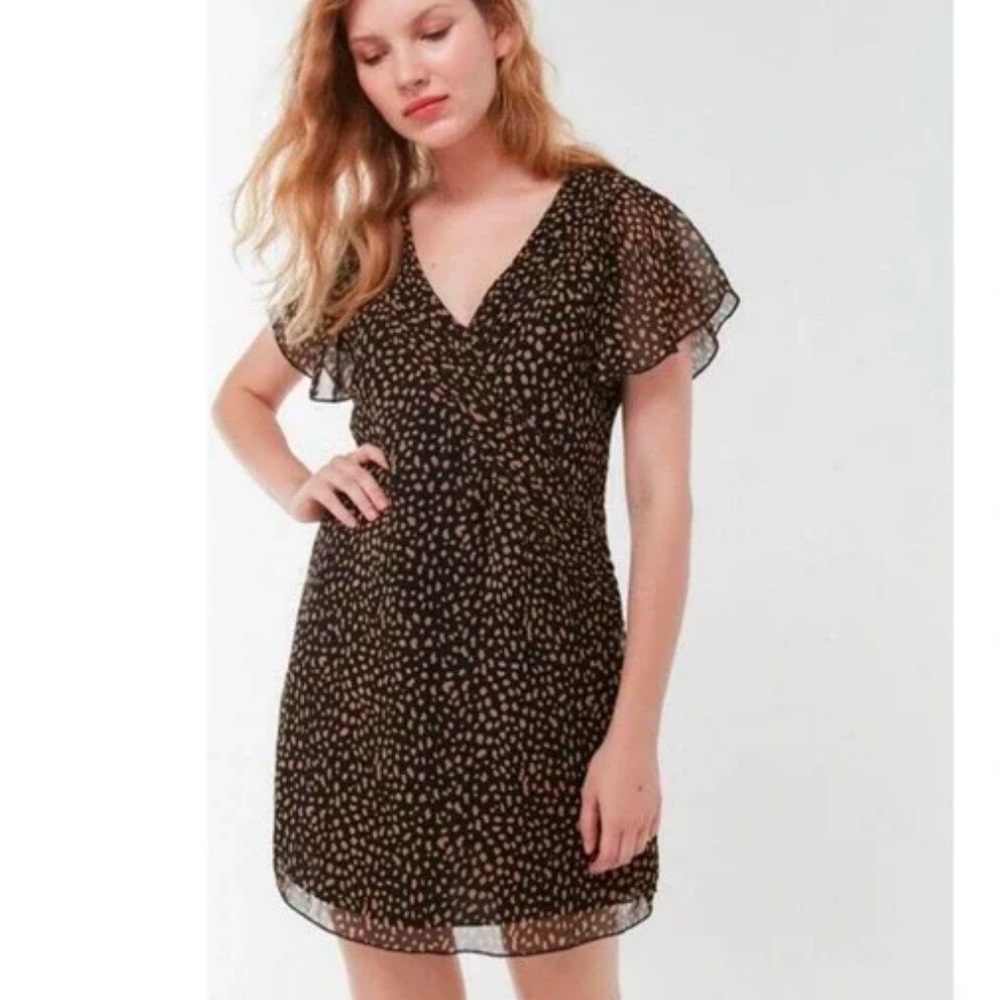 Urban Outfitters UO Black Tan Printed Rosalee V-Neck Mini Dress